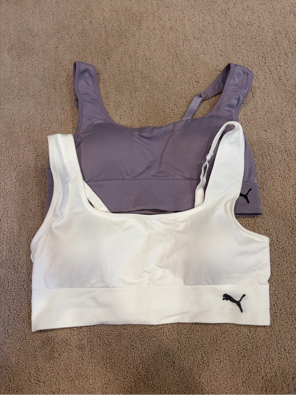 Puma White & Lavender Seamless Scoop Sports Bra Duo Adjustable